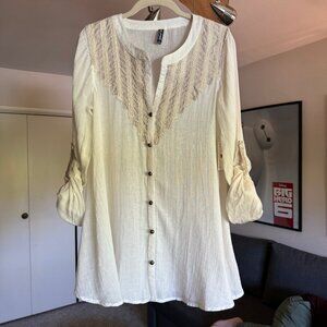Free People Ivory Linen Button-up Blouse